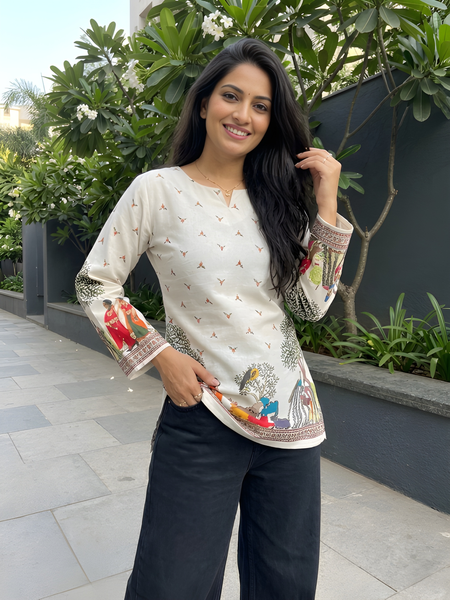 Women’s Cream Cotton Kalamkari Print TunicWomen’s Cream Cotton Kalamkari Print Tunic