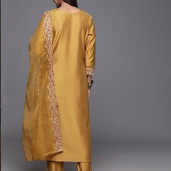 Women’s Chanderi Embroidered Kurta with Stitched Bottom & Organza Dupatta Set