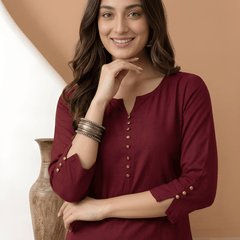 Casual Women’s Maroon Roman Silk Solid Tunic Top