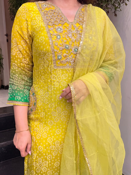 Women's Embroidered & Printed Chinon Straight Kurta With Pant & Organza Dupatta Set