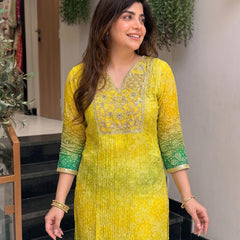 Women's Embroidered & Printed Chinon Straight Kurta With Pant & Organza Dupatta Set