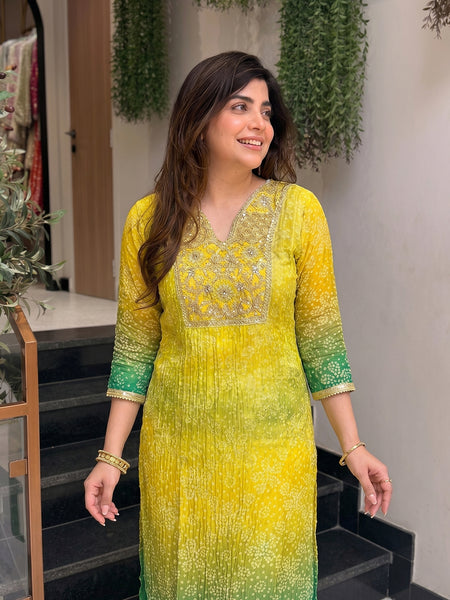 Women's Embroidered & Printed Chinon Straight Kurta With Pant & Organza Dupatta Set