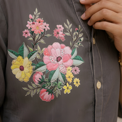 Women’s Grey Cotton Floral Printed Shirt Style Tunic