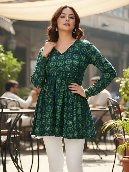 Casual Girls V-Neck Printed Tunic Top