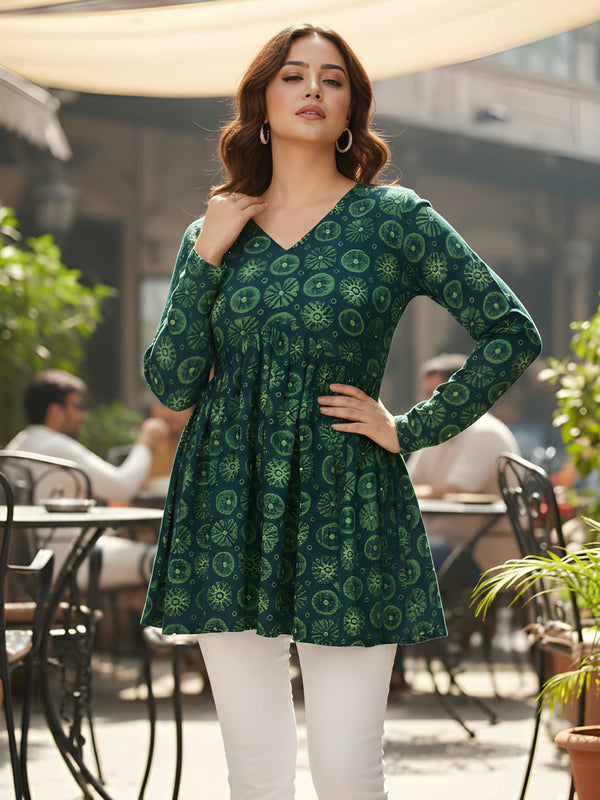 Casual Girls V-Neck Printed Tunic Top