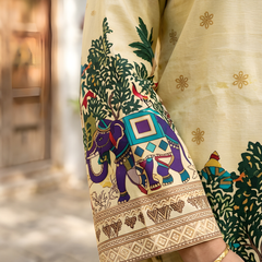 Women’s Off-White Cotton Kalamkari Tunic with Yellow Shine