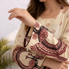 Women’s Off-White Cotton Kalamkari Print Tunic