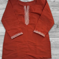 Women’s Rust Orange Roman Silk Embroidered Fancy Top