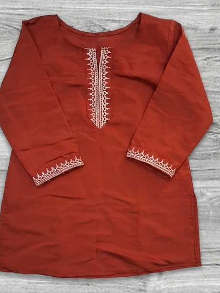 Women’s Rust Orange Roman Silk Embroidered Fancy Top