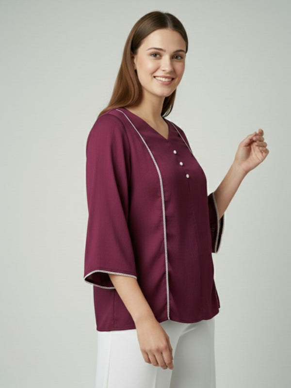 Women’s Fancy Purple Delta Silk Solid Top