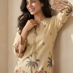 Women’s Off-White Cotton Kalamkari Printed Tunic