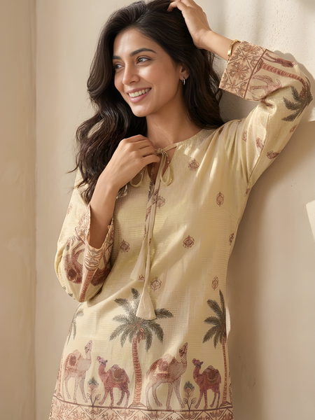 Women’s Off-White Cotton Kalamkari Printed Tunic