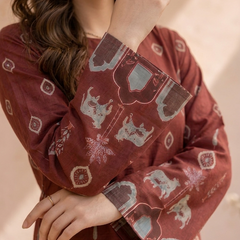Women’s Maroon Cotton Kalamkari Bell Sleeve Tunic