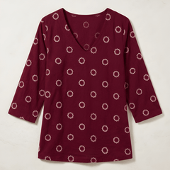Women’s Maroon Cotton Printed Straight Tunic