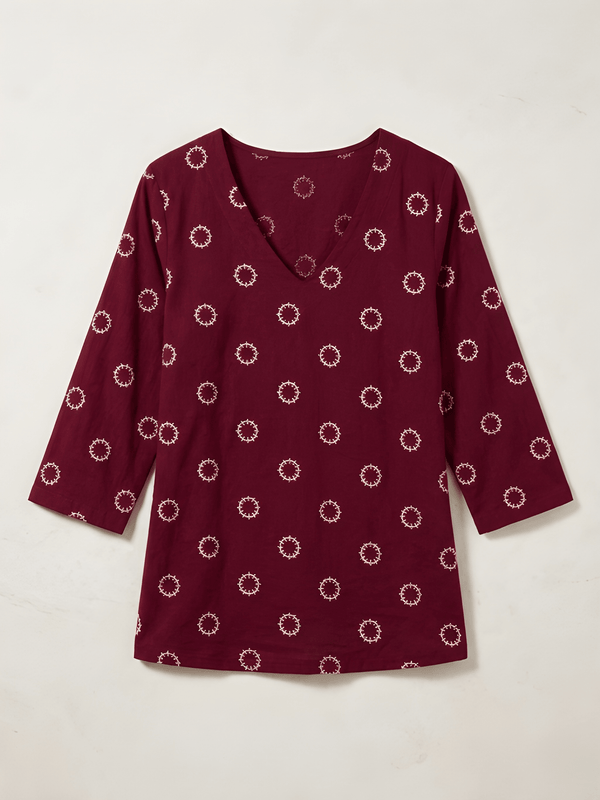 Women’s Maroon Cotton Printed Straight Tunic