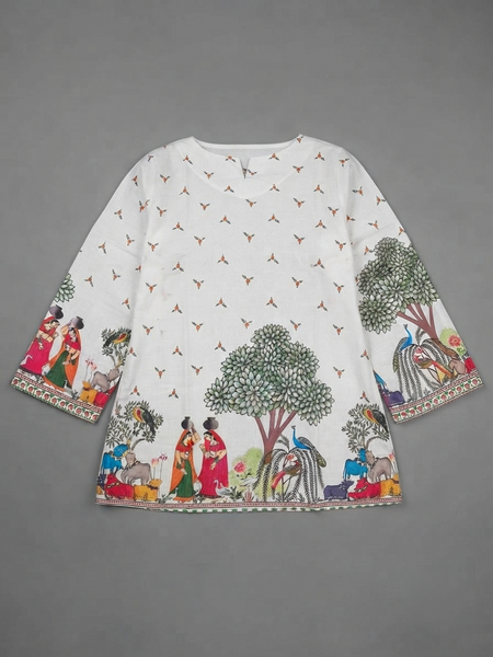Women’s Cream Cotton Kalamkari Print TunicWomen’s Cream Cotton Kalamkari Print Tunic