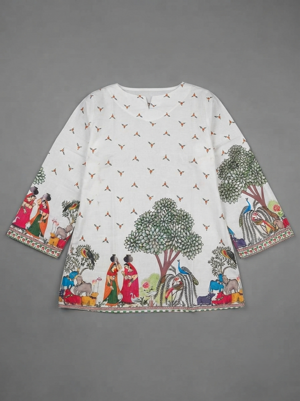 Women’s Cream Cotton Kalamkari Print TunicWomen’s Cream Cotton Kalamkari Print Tunic