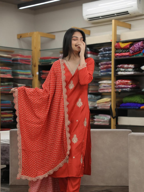 Pure Silk Kurta Set With Chinon Print Dupatta