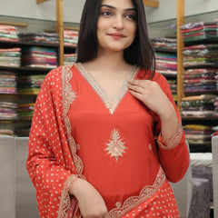 Pure Silk Kurta Set With Chinon Print Dupatta