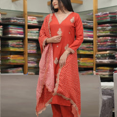 Pure Silk Kurta Set With Chinon Print Dupatta