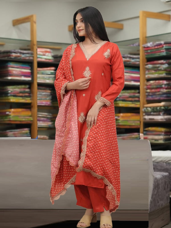 Pure Silk Kurta Set With Chinon Print Dupatta
