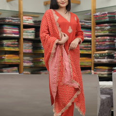 Pure Silk Kurta Set With Chinon Print Dupatta