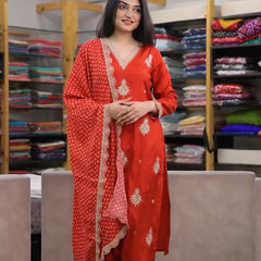 Pure Silk Kurta Set With Chinon Print Dupatta