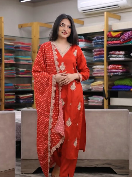 Pure Silk Kurta Set With Chinon Print Dupatta