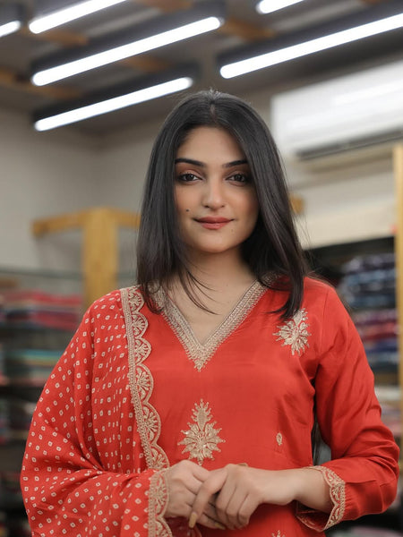 Pure Silk Kurta Set With Chinon Print Dupatta