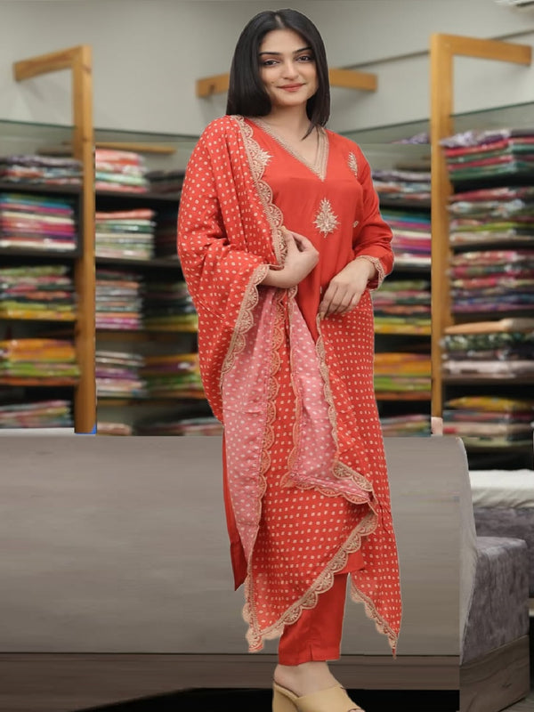 Pure Silk Kurta Set With Chinon Print Dupatta