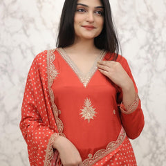 Pure Silk Kurta Set With Chinon Print Dupatta
