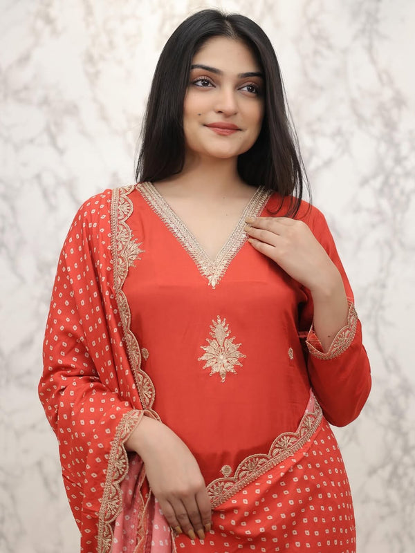 Pure Silk Kurta Set With Chinon Print Dupatta
