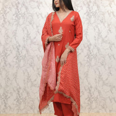 Pure Silk Kurta Set With Chinon Print Dupatta