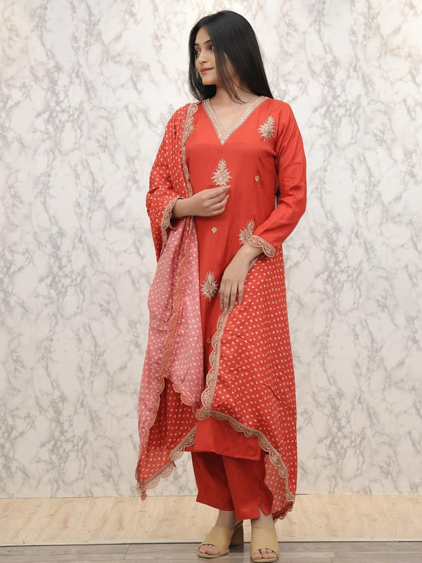 Pure Silk Kurta Set With Chinon Print Dupatta
