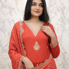 Pure Silk Kurta Set With Chinon Print Dupatta