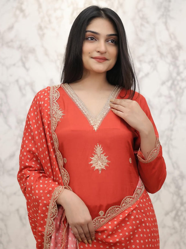 Pure Silk Kurta Set With Chinon Print Dupatta