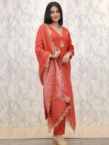 Pure Silk Kurta Set With Chinon Print Dupatta