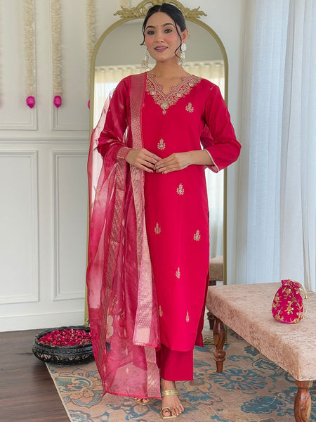 Silk Blend Kurta Set With Zcard Dupatta