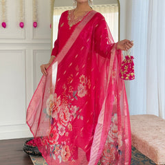 Silk Blend Kurta Set With Zcard Dupatta