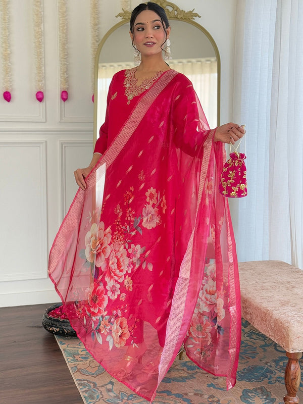 Silk Blend Kurta Set With Zcard Dupatta