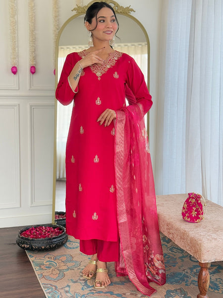 Silk Blend Kurta Set With Zcard Dupatta