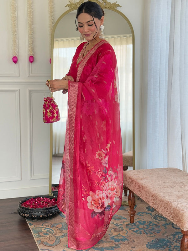 Silk Blend Kurta Set With Zcard Dupatta
