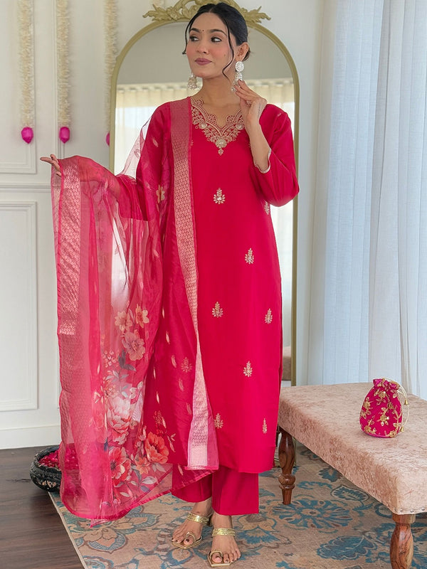 Silk Blend Kurta Set With Zcard Dupatta