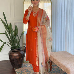 Silk Blend Kurta Set With Zcard Dupatta