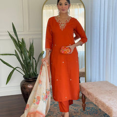 Silk Blend Kurta Set With Zcard Dupatta
