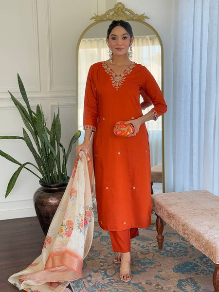 Silk Blend Kurta Set With Zcard Dupatta