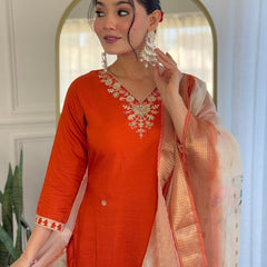 Silk Blend Kurta Set With Zcard Dupatta