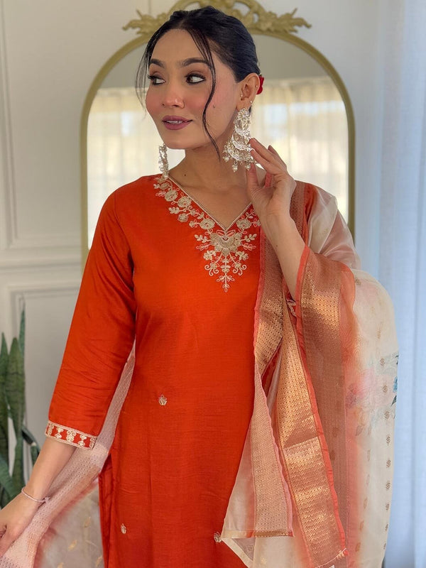 Silk Blend Kurta Set With Zcard Dupatta