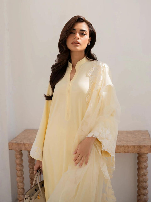 Chanderi Silk Kurta Set With Embroidered Organza Dupatta