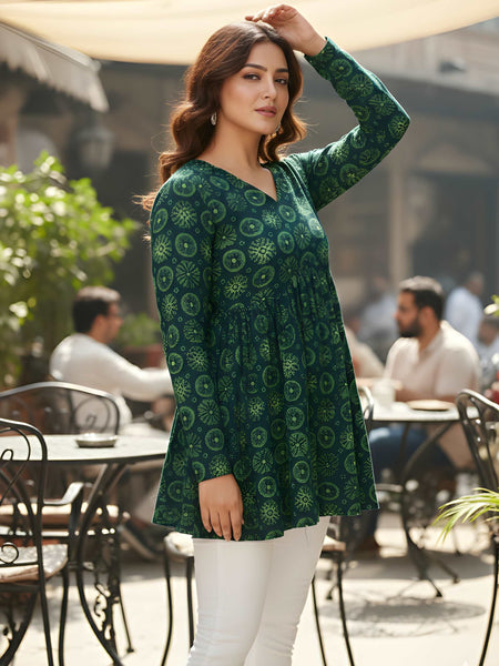 Casual Girls V-Neck Printed Tunic Top